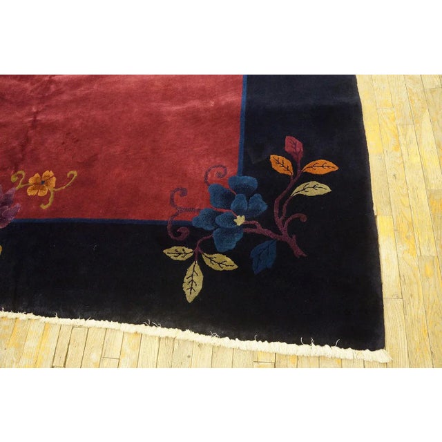 1920s 1920s Raspberry Red Open Floral Antique Chinese Art Deco Rug 9' X 11'3" Wool Knotted Carpet For Sale - Image 5 of 9