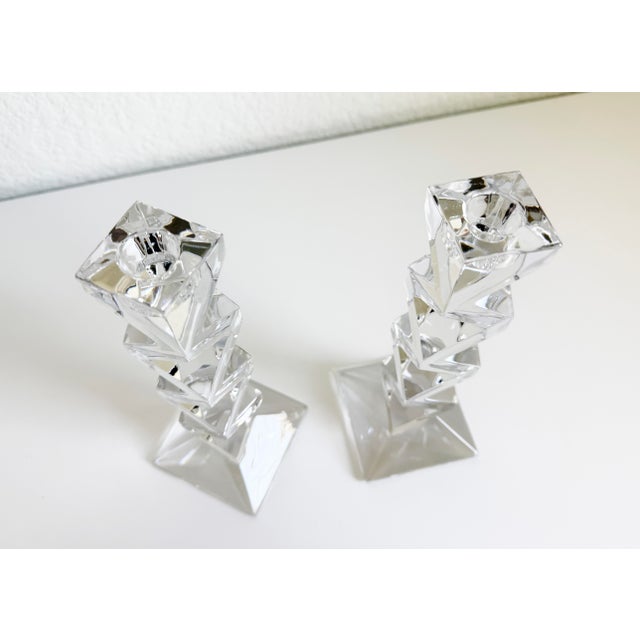 Postmodern Zigzag Crystal Candlesticks, a Pair For Sale - Image 9 of 11
