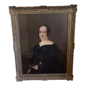 Mid 19th Century Victorian Portrait Painting of a Lady, Framed