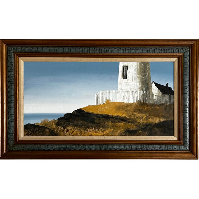 Vintage 1970’s Impressionist Painting of a Lighthouse on the Coast For Sale - Image 4 of 8