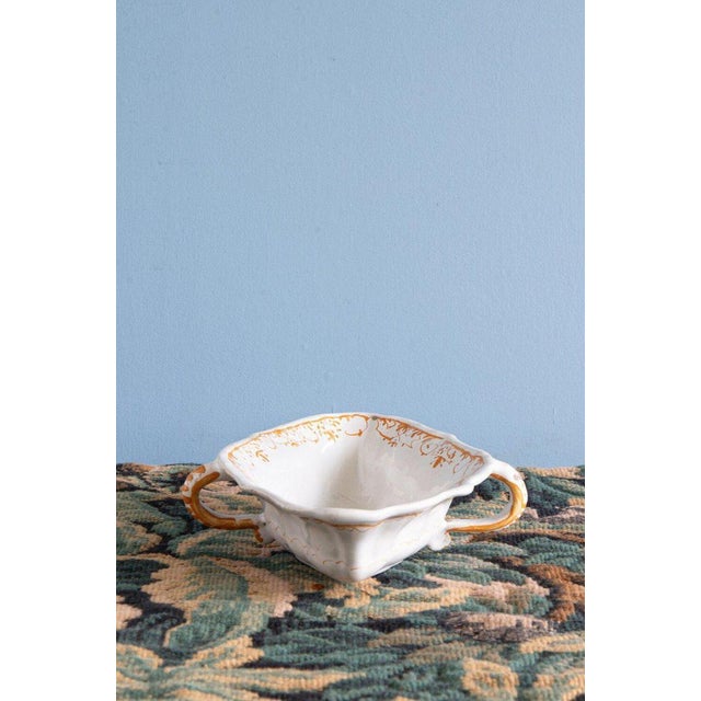 Antique Ochre Sauceboat from French Faience, 1700s For Sale - Image 3 of 9
