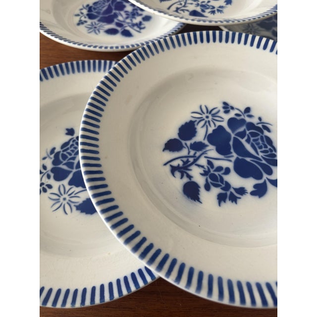 Charming set of antique soup plates from the Lunéville factory, Évian pattern, recognizable by its elegant blue floral...