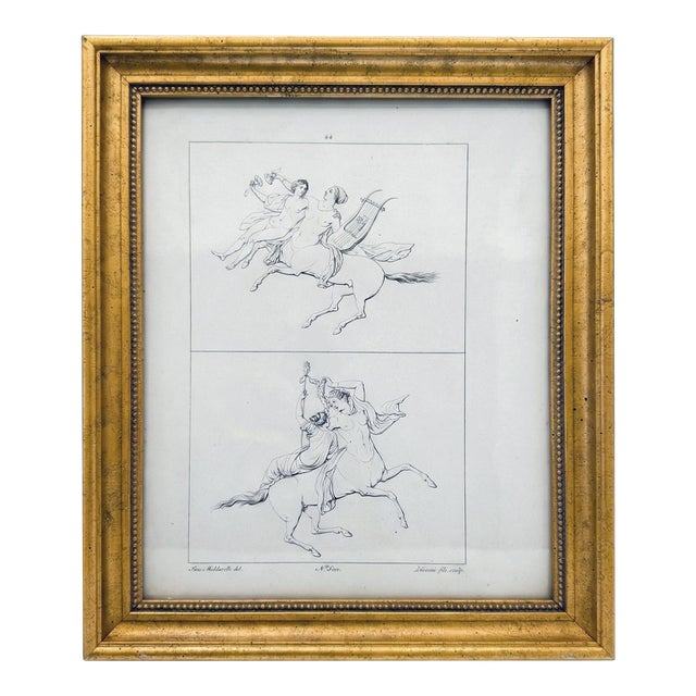 19th Century Gilt Framed Neoclassical Figure Sketch Artwork Reproduction Print For Sale