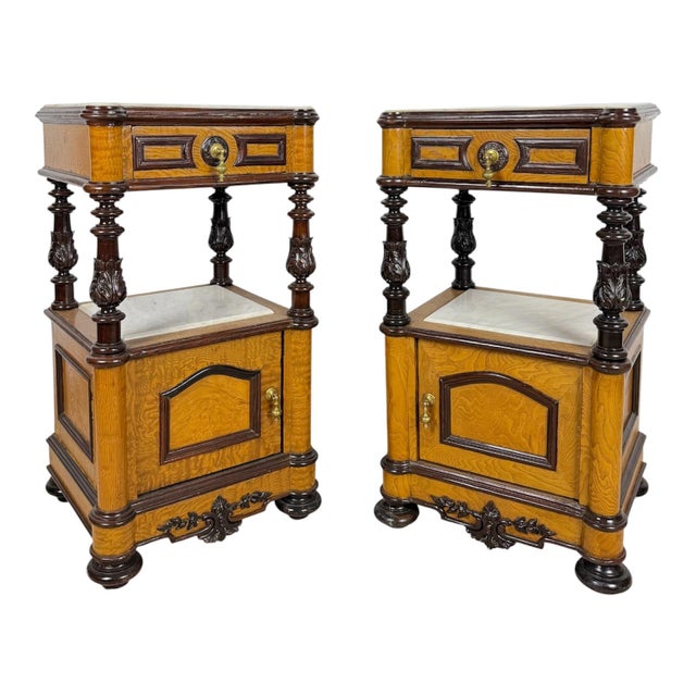 French Empire Style Marble-Top Nightstands with Cabinet Doors, 1940, Set of 2 For Sale - Image 12 of 12