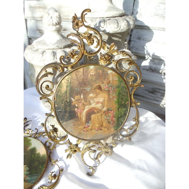 Art Nouveau Wall Paintings with Floral Brass Frames, 1890s-1910s, Set of 2 For Sale - Image 18 of 18