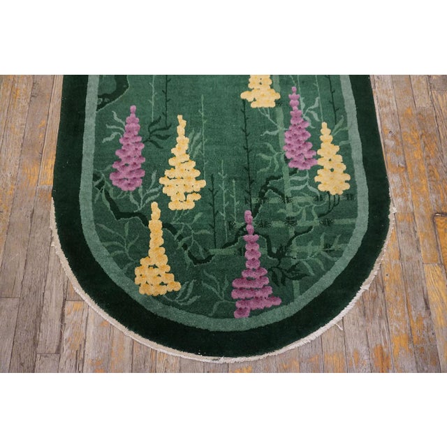 Beautiful Green Background Floral Pattern Pair of Antique Chinese Art Deco Rugs For Sale - Image 9 of 15