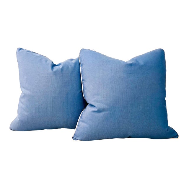 Blue Sunbrella Outdoor Pillows - Set of 2 For Sale