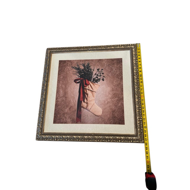 Pair of 28” Square Christmas Canvas Canvas Prints in Heavy Carved Gilt Wood Frames For Sale - Image 9 of 12