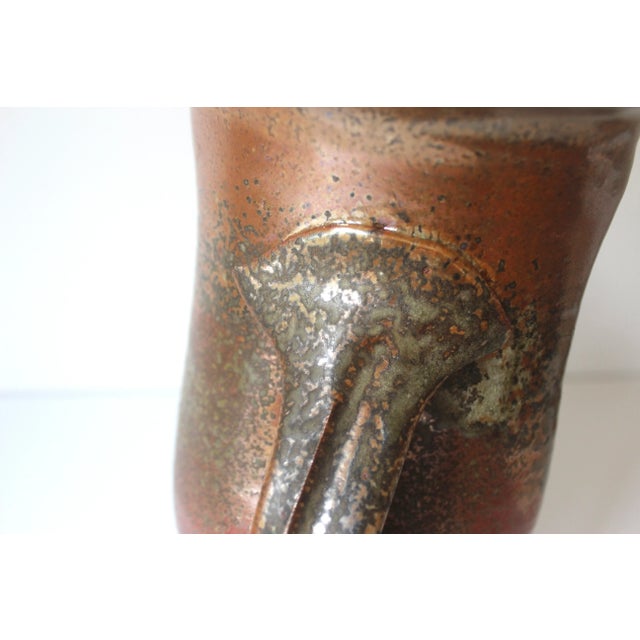 Vintage Handmade Pottery Pitcher Jug With Handle Raku, Japanese Style For Sale - Image 9 of 10