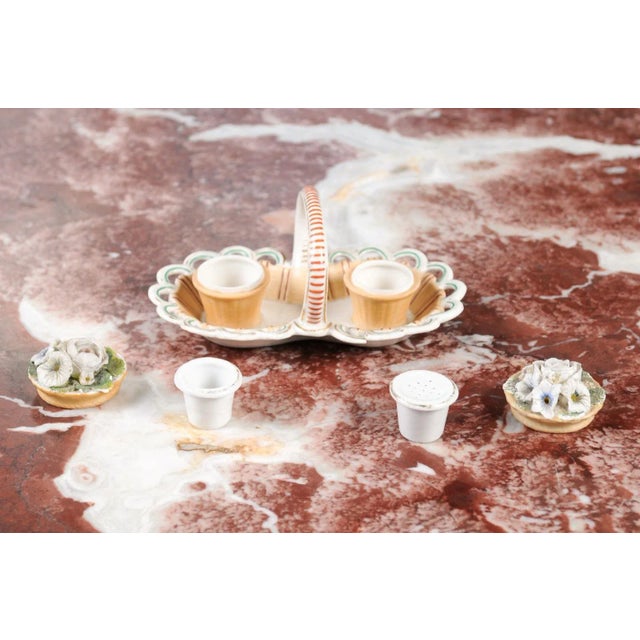 Camel 1860s Small Italian Painted Ceramic Floral Desk Set with Ink and Sand Containers For Sale - Image 8 of 12