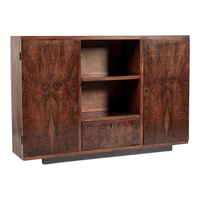 Antique Art Deco Italian Walnut Wood Credenza Cabinet For Sale