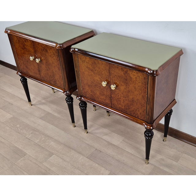 Wood Art Deco Bedside Tables, Marche Region, 1940s, Set of 2 For Sale - Image 7 of 18