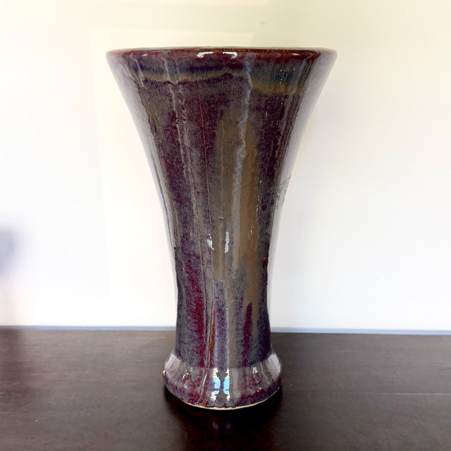 Large Vintage Moulded Stoneware Vase with Maroon Reactive Glaze, 20th Century A large substantial vintage stoneware vase,...