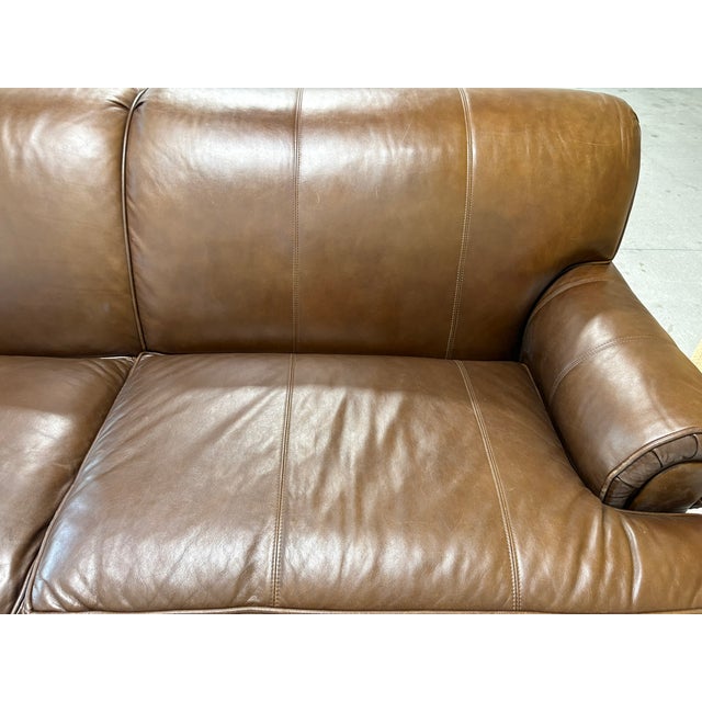Napa Brown Leather Sofa With Nail Head Treatment, Late 20th Century For Sale In Savannah - Image 6 of 8