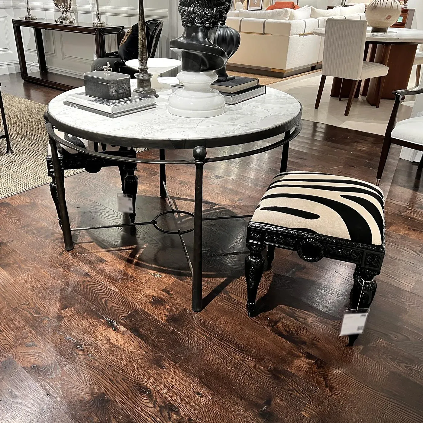 French Louis XVI Black Carved Zebra Vanity Stool | Chairish
