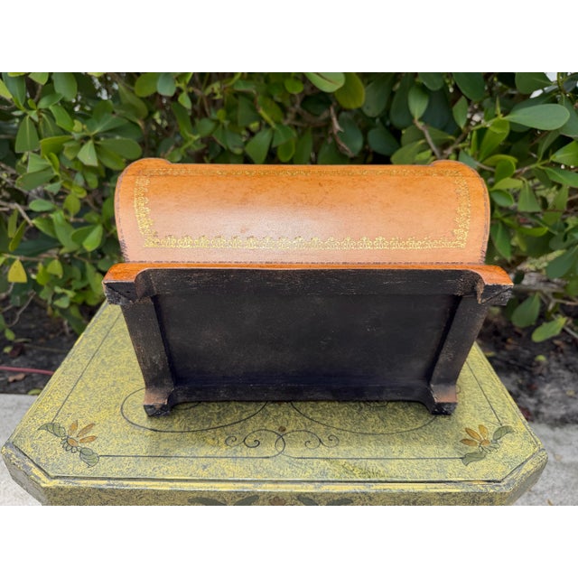 Chocolate Vintage 13” Leather Decorative Box With Gilt Tooling For Sale - Image 8 of 12