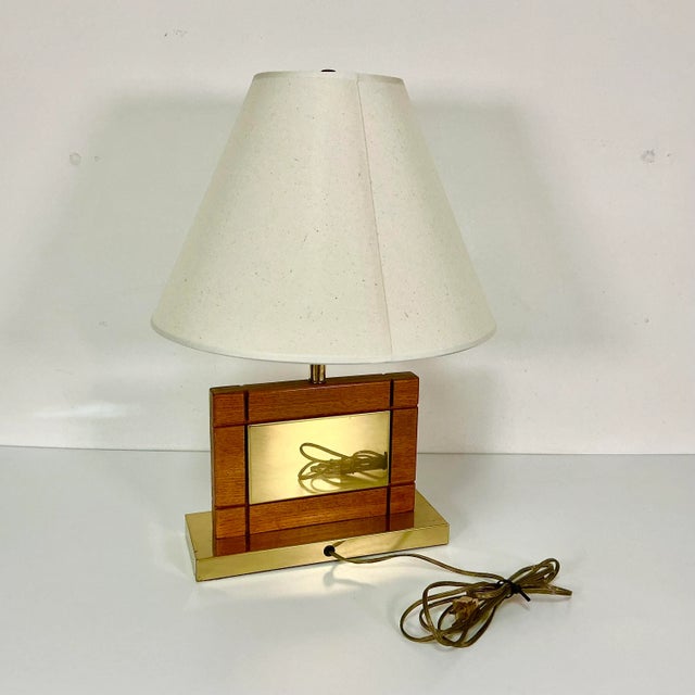 Brass 1960s Mid-Century Danish Modern Brass & Oak Table Lamp. For Sale - Image 8 of 13