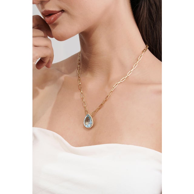 Not Yet Made - Made To Order Certified 14.22Ct Aquamarine & Diamond Paperclip Pendant Necklace in 14k Gold For Sale - Image 5 of 17