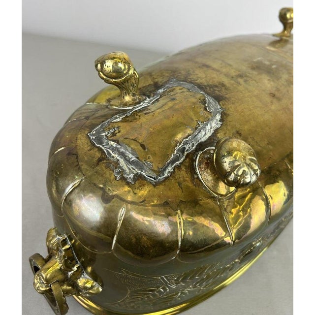 Vintage Brass Footed Planter with Floral Lion Handles For Sale - Image 15 of 18