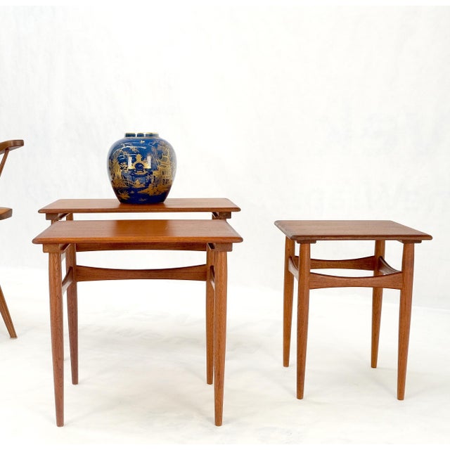 Set of 3 Danish Mid-Century Modern Teak Nesting Side Occasional Tables Mint! For Sale - Image 6 of 14