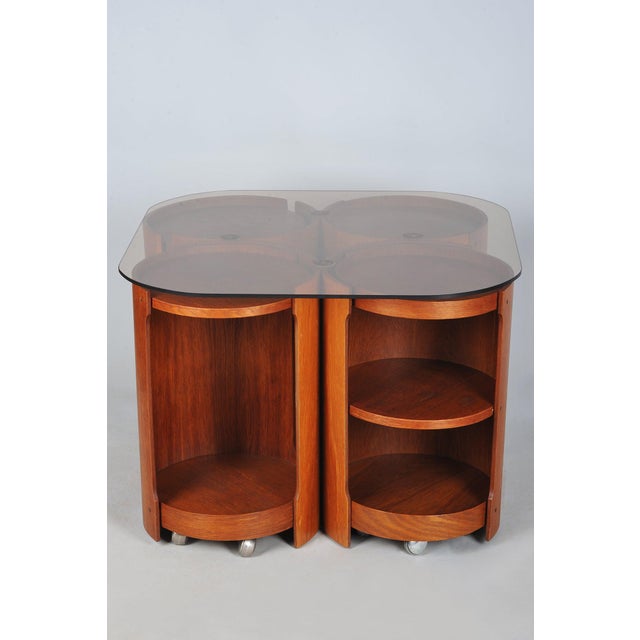 1960s Mid-Century Modern Nesting Tables in Oak and Smoked Glass, Czech, 1960s, Set of 5 For Sale - Image 5 of 11