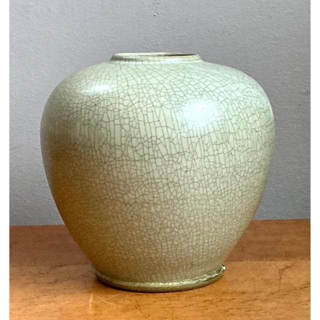 Vintage Crackle Glazed Ceramic Vase For Sale - Image 4 of 12