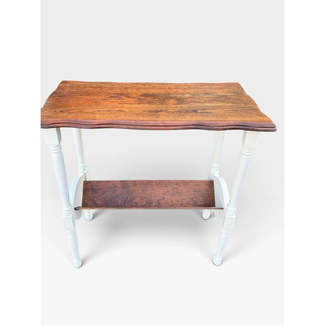 Vintage Refinished Walnut & Ivory Side Table With Book Rack For Sale - Image 4 of 5