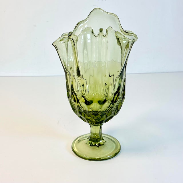 Mid-Century Boho Chic Compressed Viking Glass Handkerchief Rim Vase For Sale - Image 11 of 13