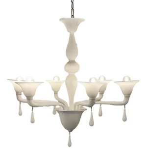 Italian Six-Arms White Murano Glass Chandelier by Simoeng