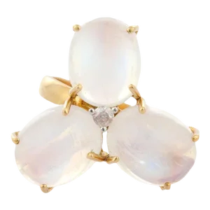 Three Stone Moonstone Floral Ring Size 7