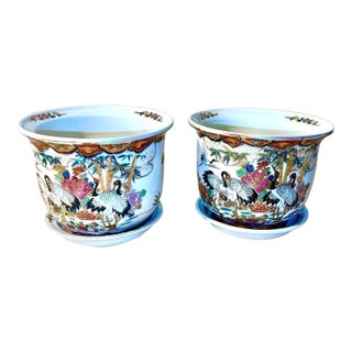 Vintage Chinoiserie Planters W/Water Trays - A Pair For Sale