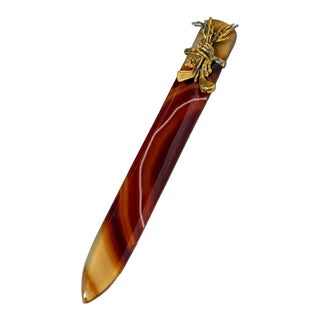 Golf Themed Scottish Banded Agate and Gilt-Metal Letter Opener, Circa 1880 For Sale