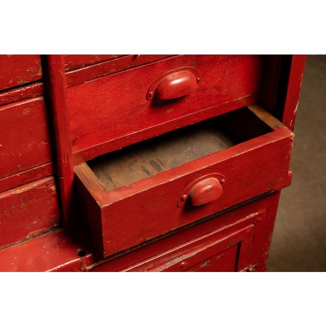 Wood Vintage Industrial Wood and Steel Wheeled Workshop Cabinet For Sale - Image 7 of 11
