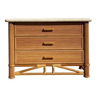Vintage Coastal Pencil Reed and Tessellated Stone Chest Air Drawers For Sale
