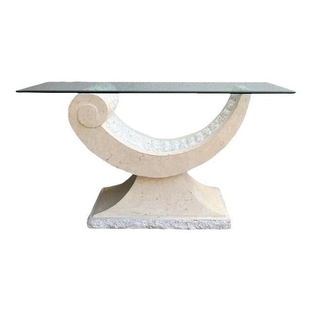 Late 20th Century Tessellated Stone Organic Shape Base Rectangular Sofa Console Table Art Deco For Sale