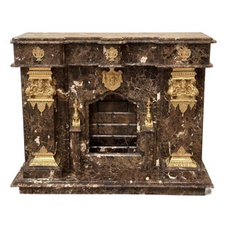 Black Marble Fireplace Mantel Gold Corinthian Columns, Neoclassical Surround For Sale