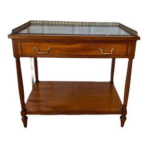 Mid 20th Century French Louis XVI Style Marble Inset Brass Trim Side Table
