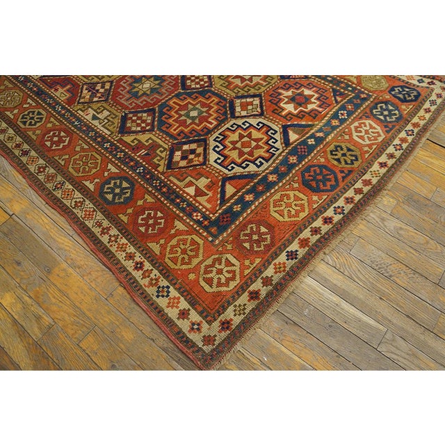 Late 19th Century 1890s Blue Geometric Antique Caucasian Kazak Rug 4' X 8'2" Handknotted Wool Carpet For Sale - Image 5 of 6