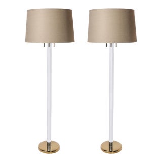 Pair of Mid-Century Modernist Floor Lamps in Chrome & Brass by Karl Springer For Sale