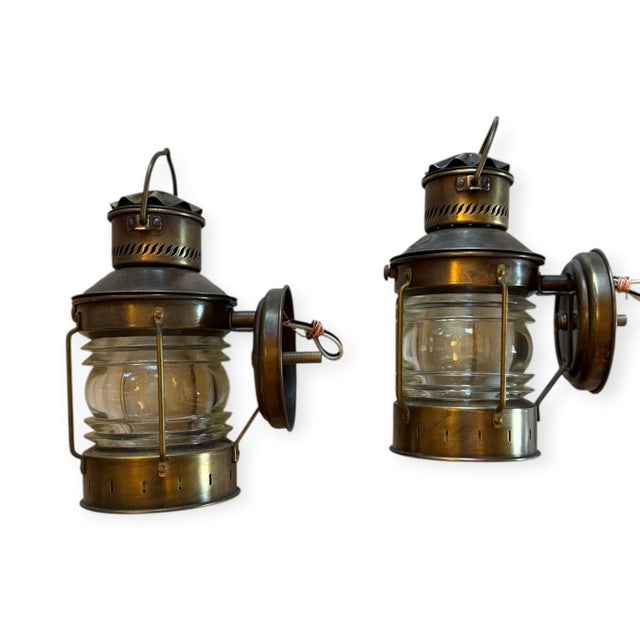 Mid 20th Century Nautical Mid Century Lantern Wall Sconces With “Anchor” Design - a Pair For Sale - Image 10 of 10