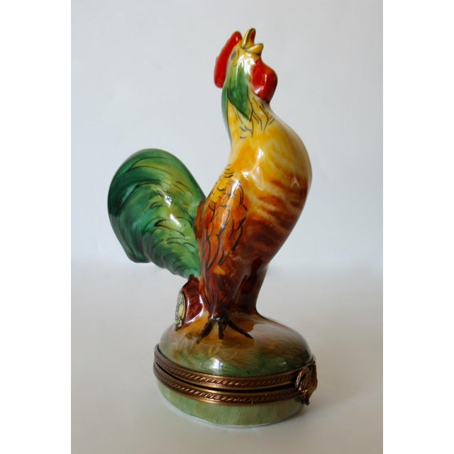 Limoges, France Vintage Limoges, France Hand-Painted Porcelain Enamel Crowing "Rooster" Trinket Box For Sale - Image 4 of 13