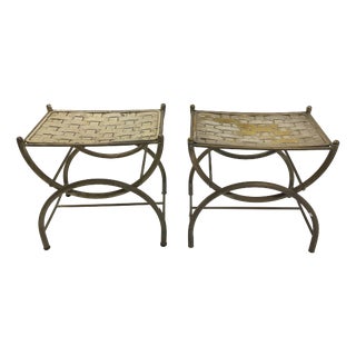 Vintage Stools in Silver-Plated Brass with Crossed Legs, 1950s, Set of 2 For Sale