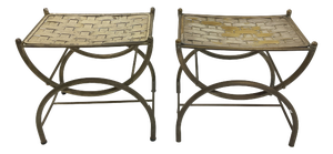 Vintage Stools in Silver-Plated Brass with Crossed Legs, 1950s, Set of 2