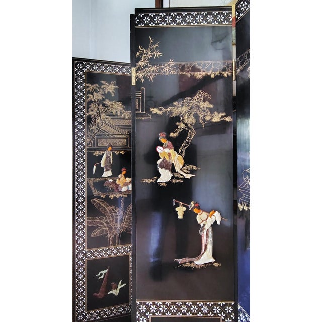 Mid 20th Century Chinese Export Six Panel Carved Soapstone Coromandel Screen For Sale - Image 14 of 18