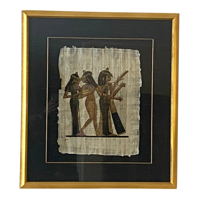 Hand Painted Egyptian Women Painting on Papyrus - Signed & Framed For Sale