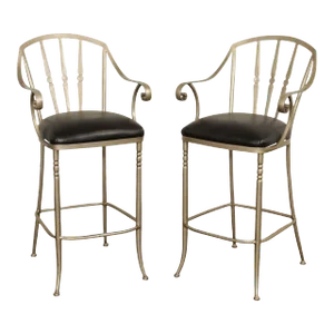 Late 20th Century French Style Iron Frame Bar Stools - A Pair