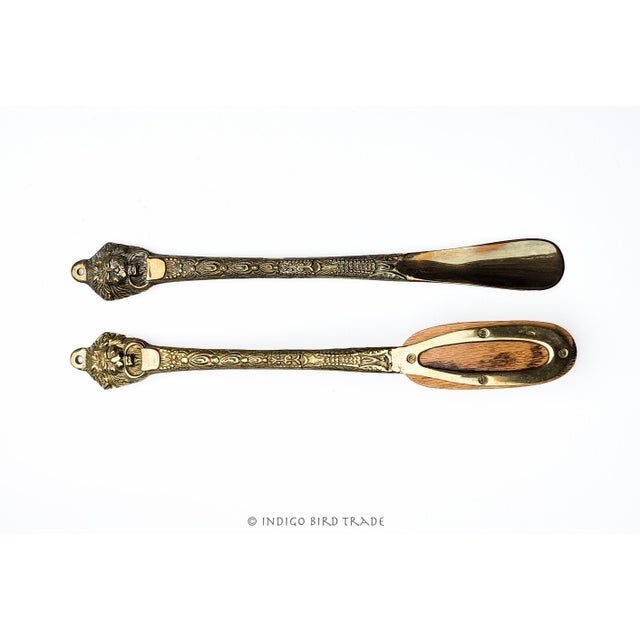 19th Century Antique Brass Shoe Horn and Clothing Brush With Lion Handles For Sale - Image 5 of 8