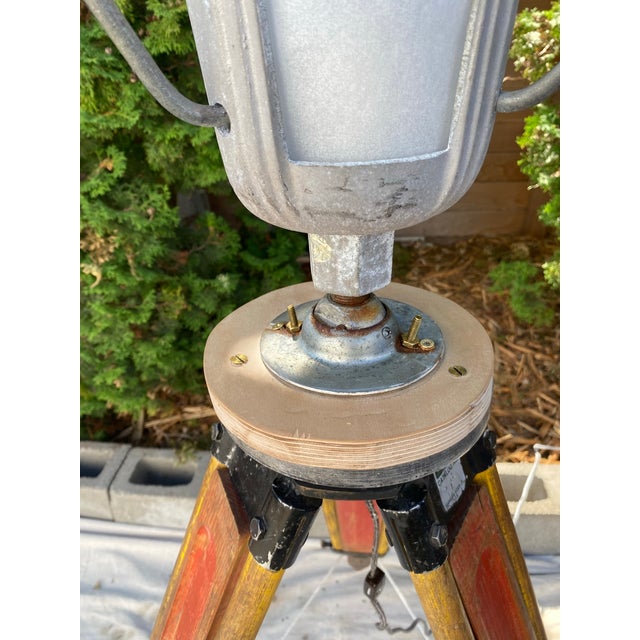 Vintage Holophane Glass Uplight Lamp on Keuffel & Esser Surveyor’s Tripod For Sale - Image 4 of 10