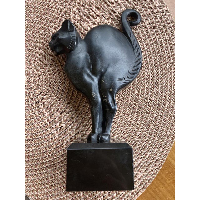Lucien Alliot, Art Deco Sculpture of a Cat, 1925, Bronze on a Black Marble Base For Sale - Image 9 of 14