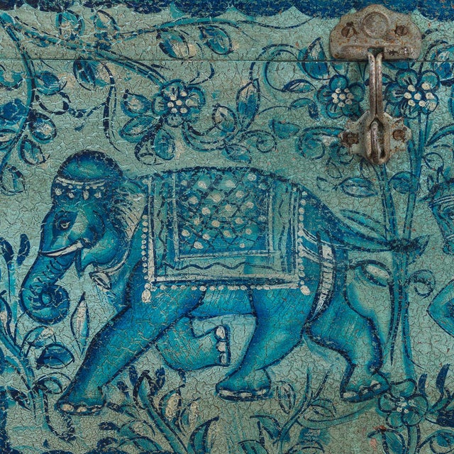 Wood Oriental Blue Painted Pitara Box, 1940s For Sale - Image 7 of 10